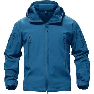 Men's #07-blue-green Tactical Soft Shell Winter Jacket with Fleece Lining & Hood